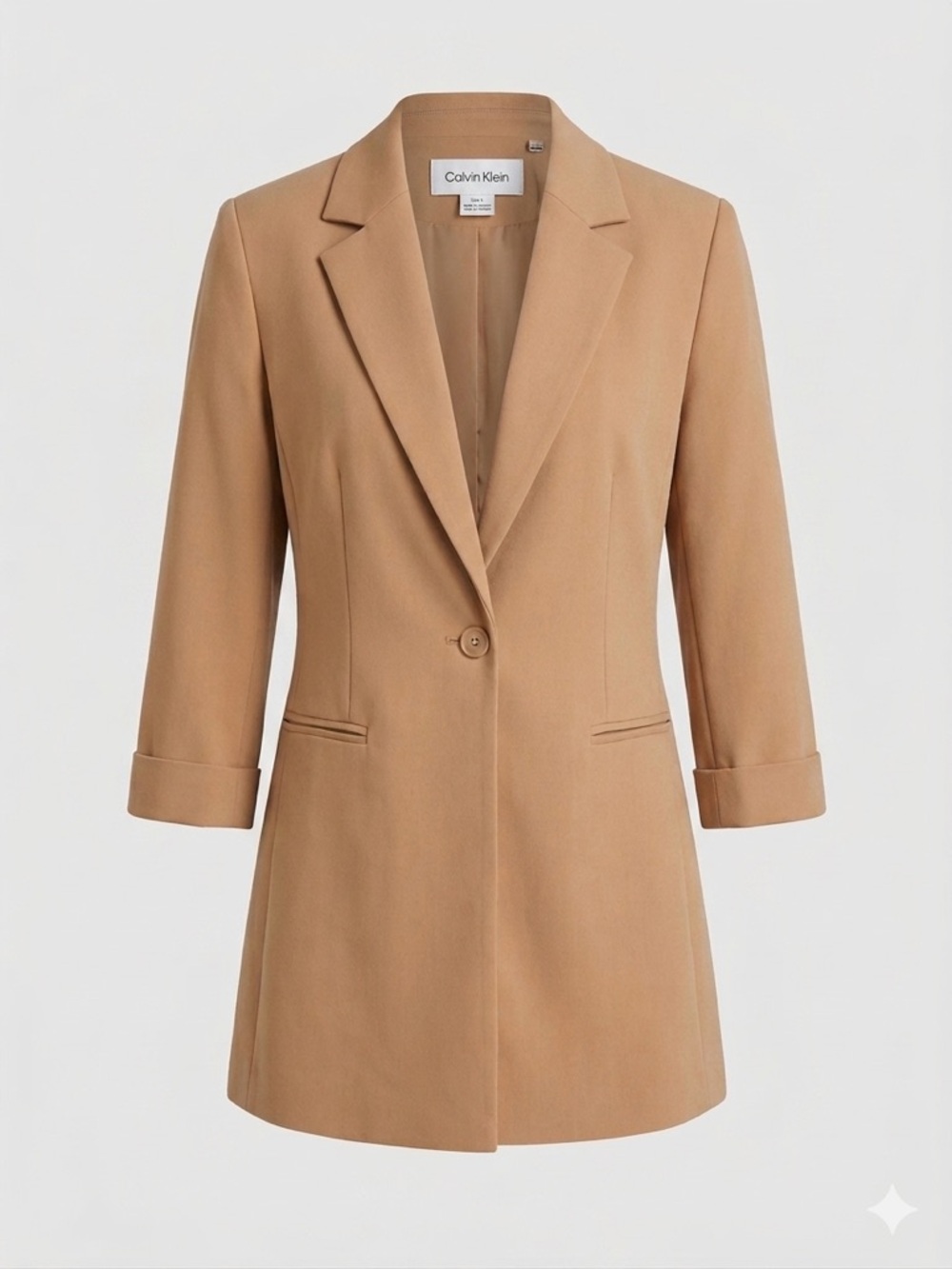 Calvin Klein Tailored Tan Camel-Blend Single-Button Blazer Size 12